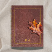 Leather-Look Gold Frame Red Autumn Leaf Notitieboek