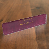 Leather Look Maroon Customizable Naambordje (Zijkant)