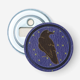 Leather-look Native American Zodiac Raven Button Flesopener