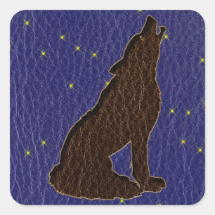 Leather-look Native American Zodiac Wolf Vierkante Sticker
