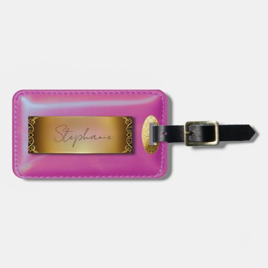 Leather Look roze Bagagelabel (Voorkant horizontaal)