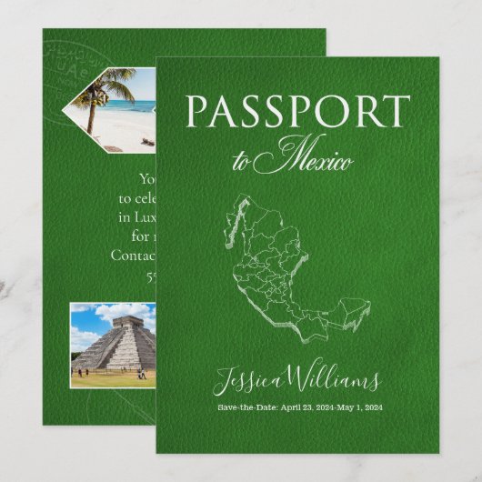 Leather Mexico Passport Save the Date Kaart (Voorkant / Achterkant)