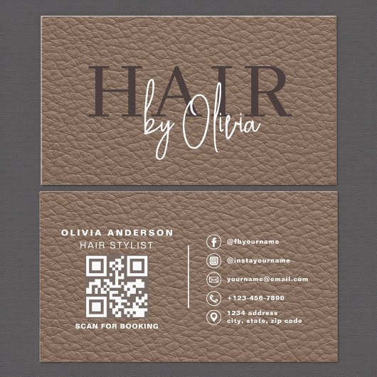 Leather QR Code Hair Stylist Visitekaartje