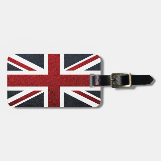 Leather Texture Pattern Union Jack British (UK) Fl Bagagelabel (Voorkant horizontaal)
