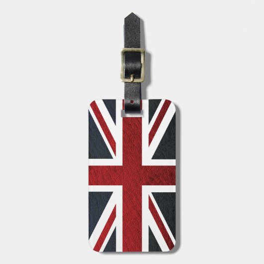 Leather Texture Pattern Union Jack British (UK) Fl Bagagelabel (Voorkant verticaal)