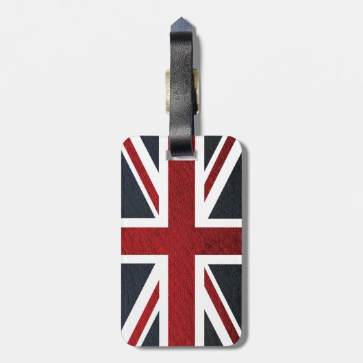 Leather Texture Pattern Union Jack British (UK) Fl Bagagelabel (Achterkant verticaal)