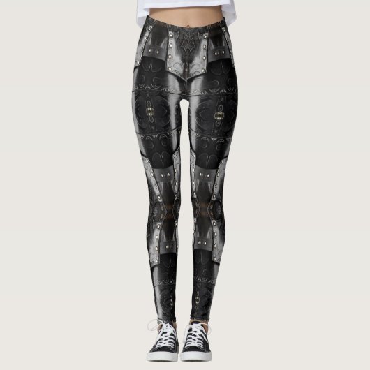 Leather Viking Armor Abstract Design, zwart Leggings (Voorkant)