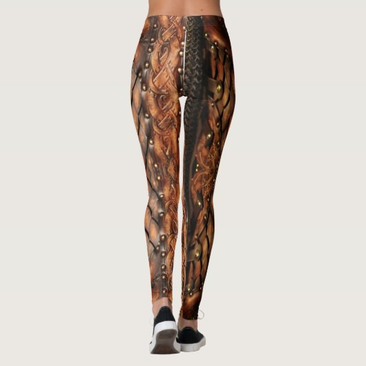 Leather Viking Chest Armor Abstract Design, bruin Leggings (Achterkant)