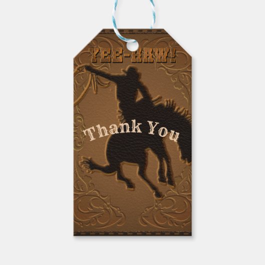 Leather Western Wild West Cowboy Birthday Party Cadeaulabel (Voorkant)