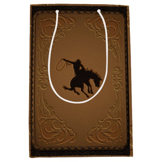 Leather Western Wild West Cowboy Birthday Party Medium Cadeauzakje (Voorkant)