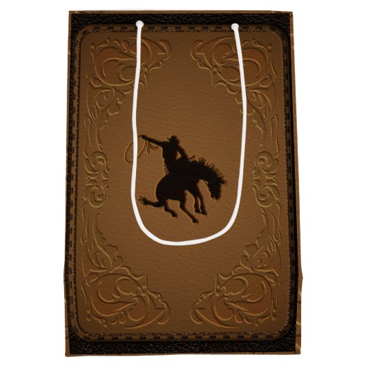 Leather Western Wild West Cowboy Birthday Party Medium Cadeauzakje (Achterkant)