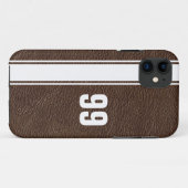 Leather & White Stripe Jersey Genummerde iPhone Ca Case-Mate iPhone Case (Achterkant (horizontaal))