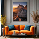 Leave Nothing But Footprints Poster<br><div class="desc">Epic mountain landscape with dramatic peaks and golden sunlight. Rock in the foreground with an inspirational message about environmental preservation. Perfect for nature lovers, trekking and mountaineering. A work that combines natural beauty with ecological awareness, ideal for decoration, posters and outdoor motivation.</div>