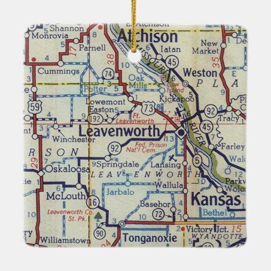 Leavenworth KS Vintage Map Keramisch Ornament (Achterkant)