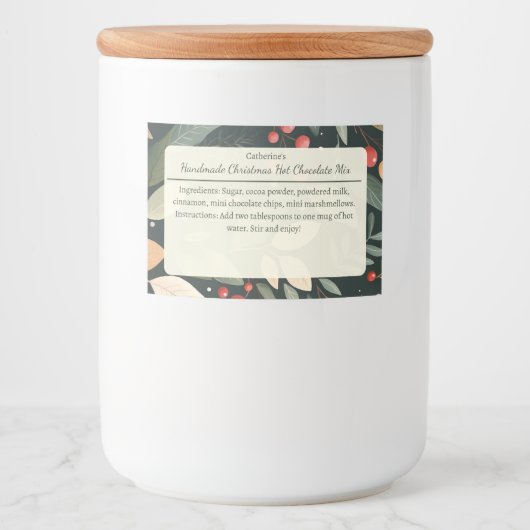 Leaves and Berries Christmas Hot Chocolate Mix  Voedselcontainer Etiket (Voorkant)