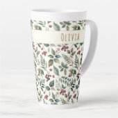 Leaves and Berries Rustic Winter Personalized Latte Mok (Rechterhoek)