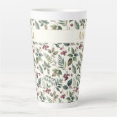 Leaves and Berries Rustic Winter Personalized Latte Mok (Voorkant)