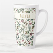 Leaves and Berries Rustic Winter Personalized Latte Mok (Rechts)