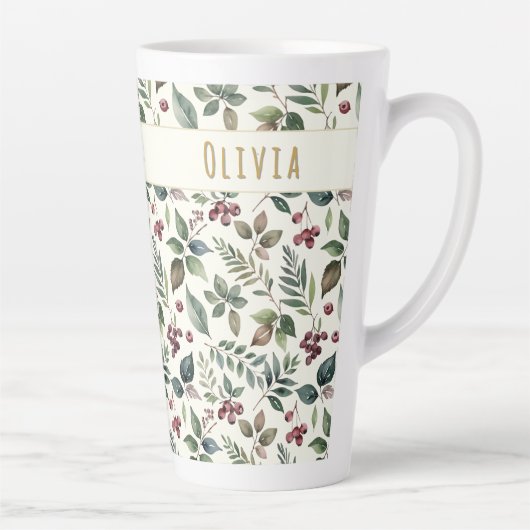 Leaves and Berries Rustic Winter Personalized Latte Mok (Rechts)