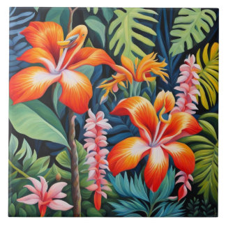 Leaves and Floral Flower Colourful Modern Art Tegeltje