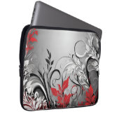 Leaves and Swirls Red Black White Electronics Bag Laptop Sleeve (Voorkant Rechts)