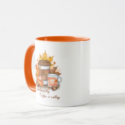 Leaves Are Falling Coffee Is Calling Mok (Voorkant links)