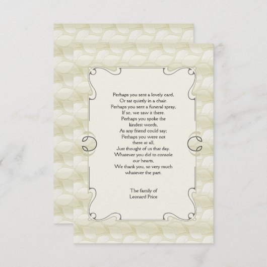 Leaves Bereavement Dank u Notecard Bedankkaart (Voorkant / Achterkant)