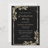 Leaves Black Gold Afstudeerder Party Invitation (Voorkant)