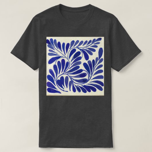 Leaves brant cobalt blue talavera tile clay inter t-shirt (Design voorkant)