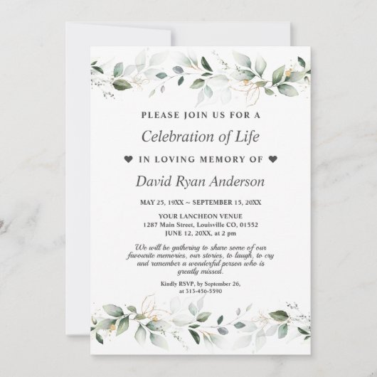 Leaves Celebration of Life Photo Funeral Memorial Kaart (Voorkant)