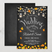 Leaves Chalkboard Herfst Rustic Wedding Reception Kaart (Voorkant / Achterkant)