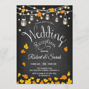 Leaves Chalkboard Herfst Rustic Wedding Reception Kaart
