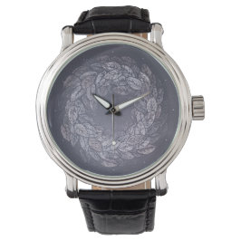 leaves circle greyish silver tones horloge
