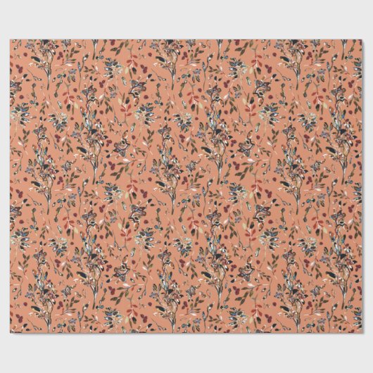 Leaves Elegant Waterverf Oranje Floral Cadeaupapier (Vlak)