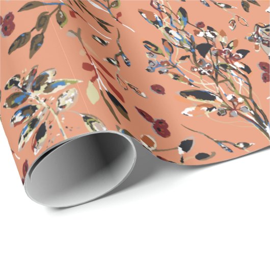 Leaves Elegant Waterverf Oranje Floral Cadeaupapier (Rol Hoek)