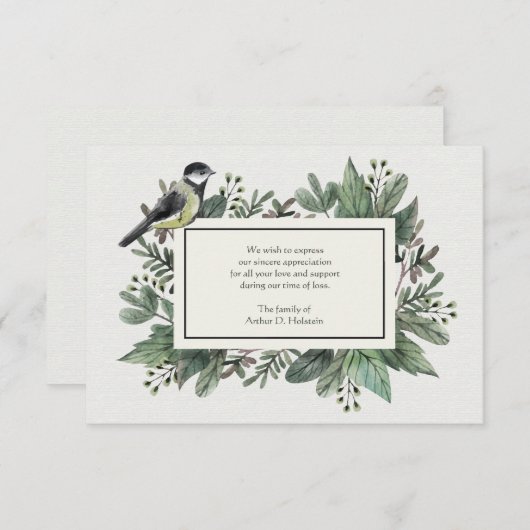 Leaves en Bird Bereavement Hartelijk dank Bedankkaart (Voorkant / Achterkant)