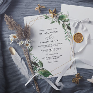 Leaves Eucalyptus Gold Budget QR Code Wedding Kaart
