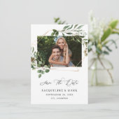 Leaves & Eucalyptus Gold H Foto Save the Date (Staand voorkant)