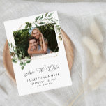 Leaves & Eucalyptus Gold H Foto Save the Date<br><div class="desc">Geniet van opgewonden en klaar om je bruiloft of feest te vieren met je Leaves & Eucalyptus Gold H Foto Save the Date Kaart.</div>