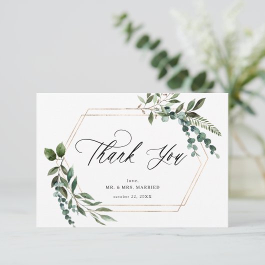 Leaves & Eucalyptus Gold Hartelijk dank Bedankkaart (Staand voorkant)