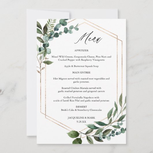 Leaves & Eucalyptus Gold Menu 3 Kaart (Voorkant)