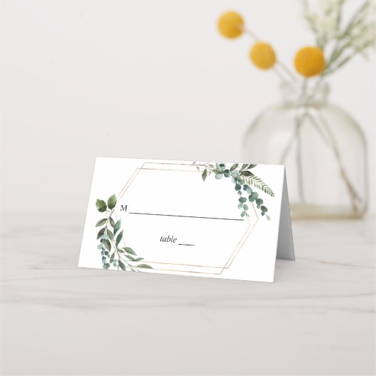 Leaves & Eucalyptus Gold Place Card Plaatskaartje (Voorkant)