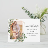 Leaves & Eucalyptus Gold V Foto Save the Date (Staand voorkant)