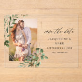 Leaves & Eucalyptus Gold V Foto Save the Date Acryl Uitnodigingen (Voorkant)