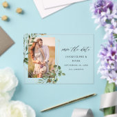 Leaves & Eucalyptus Gold V Foto Save the Date Acryl Uitnodigingen (Insitu (Huwelijk))