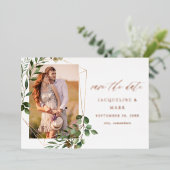Leaves & Eucalyptus Gold V Foto Save the Date Folie Uitnodiging (Staand Voorkant)