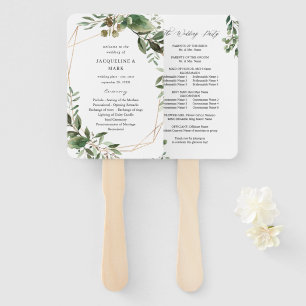 Leaves & Eucalyptus Gold Weddenprogramma Handwaaier