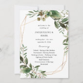 Leaves & Eucalyptus Gold Wedding Ceremony Program Kaart (Voorkant)