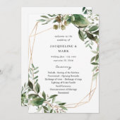 Leaves & Eucalyptus Gold Wedding Ceremony Program Kaart (Voorkant / Achterkant)