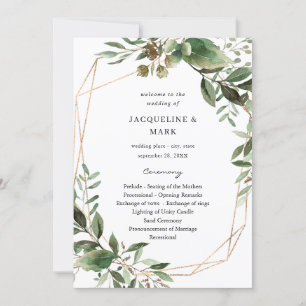 Leaves & Eucalyptus Gold Wedding Ceremony Program Kaart